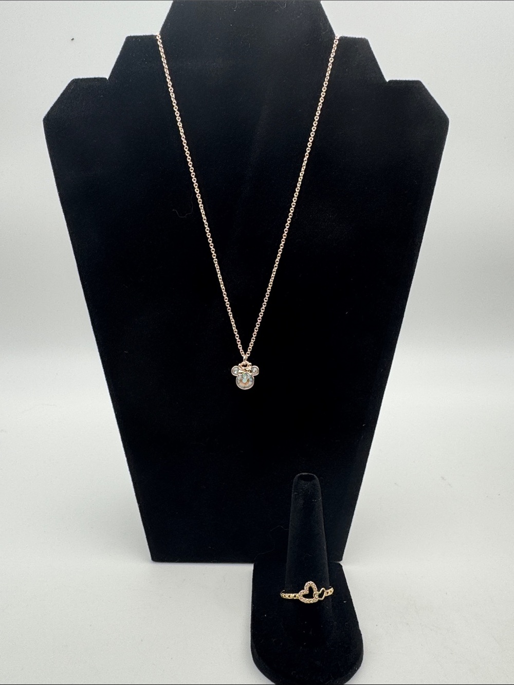 Disney Delicate Gold-Tone Crystal Pendant Necklace and Ring Set